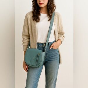 Tusk Teal‎ Pebbled Leather Crossbody Bag